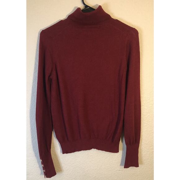 Turtleneck Sweater‎ Womens Sz Lg Fitted Solid Red Embellished Cuffs Long Sleeves - Picture 1 of 10